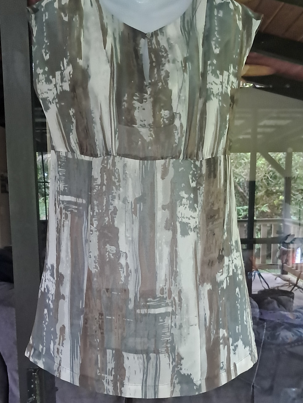 CAbi Striped Abstract Print Dress in Gray, White, Brown